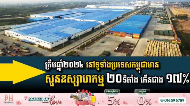 ត្រឹមឆ្នាំ២០២៤ នៅទូទាំងប្រទេសកម្ពុជាមានសួនឧស្សាហកម្មសរុបចំនួន ២០ទីតាំង កើនជាង ១៧%