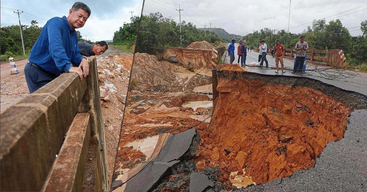 Collapsed Sihanoukville Road Under Repair, Temporarily Reopened