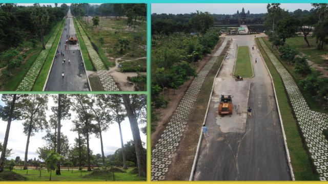 គម្រោងកែលម្អផ្លូវចូល និងទីធ្លាមុខប្រាសាទអង្គរវត្តថ្មី ជិតបញ្ចប់ជាស្ថាពរហើយ