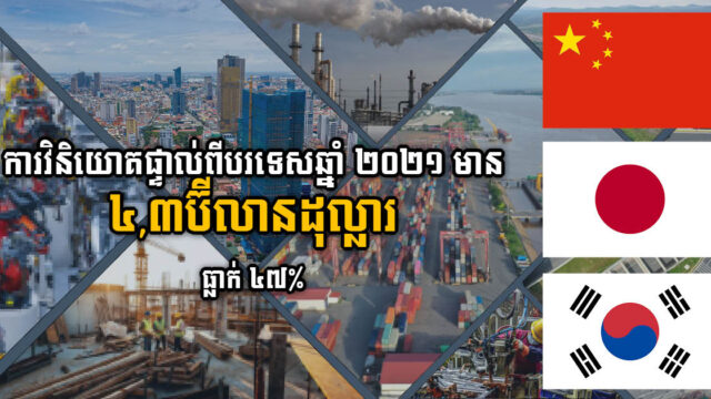 ការវិនិយោគផ្ទាល់ពីបរទេសសរុបនៅឆ្នាំ ២០២១ មាន ៤,៣ប៊ីលានដុល្លារ ធ្លាក់ចុះ ៤៧%