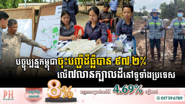 ការចុះបញ្ជីដីធ្លីទូទាំងប្រទេសសម្រេចបាន៩៧% ខណៈនាយករដ្ឋមន្រ្តីជំរុញបញ្ចប់ឱ្យអស់ក្នុងឆ្នាំនេះ