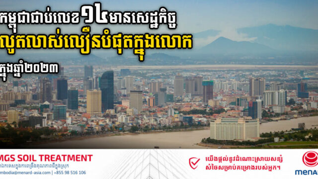 កម្ពុជាស្ថិតនៅលេខរៀងទី១៤ ដែលមានសេដ្ឋកិច្ចលូតលឿនបំផុតក្នុងពិភពលោកក្នុងឆ្នាំ២០២៣