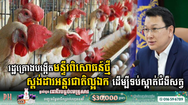 រដ្ឋគ្រោងបង្កើតមន្ទីរពិសោធន៍ថ្មីកម្រិតស្តង់ដារអន្តរជាតិល្អគ្មាន២ ដើម្បីទប់ស្កាត់ជំងឺសត្វ