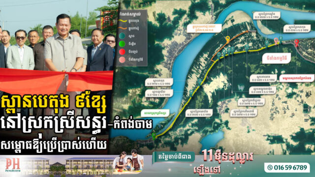 ស្ពានបេតុង ៩ខ្សែតម្លៃ៦លានដុល្លារ នៅស្រុកស្រីសន្ធរ-កំពង់ចាម សម្ពោធឱ្យប្រើប្រាស់ផ្លូវការហើយ