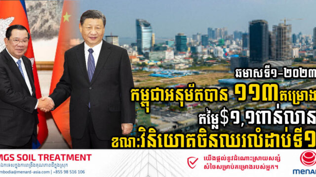 ឆមាសទី១ កម្ពុជាអនុម័តបាន ១១៣គម្រោង តម្លៃ ១,១ពាន់លានដុល្លារ ក្នុងនោះវិនិយោគចិនឈរនៅលំដាប់ទី១