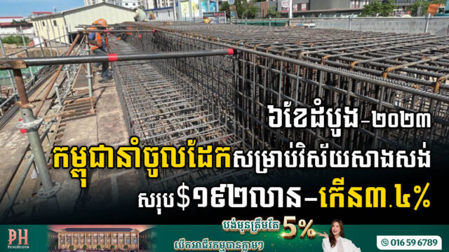 ឆមាសទី១-២០២៣ កម្ពុជា​​នាំចូលដែកនិងដែកថែប សរុបជាង ១៩២លានដុល្លារ កើន៣.៤%