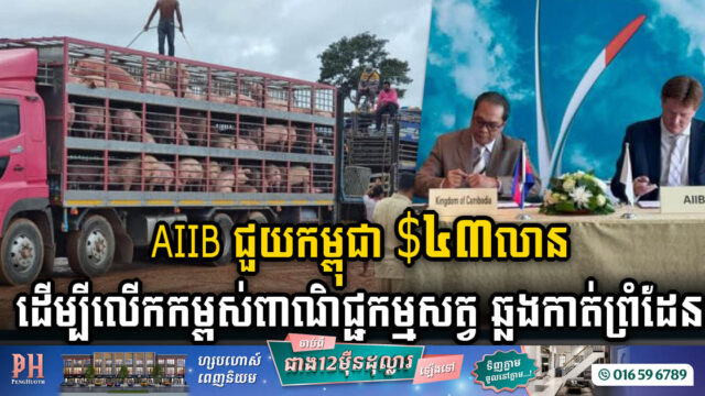 AIIB សម្រេចផ្តល់កម្ចី ៤៣លានដុល្លារ សម្រាប់កម្ពុជាលើកកម្ពស់ពាណិជ្ជកម្មសត្វ ឆ្លងកាត់ព្រំដែន