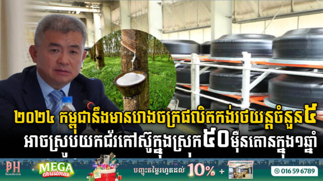 ២០២៤ កម្ពុជានឹងមានរោងចក្រផលិតកង់រថយន្តចំនួន៥ ដែលអាចស្រូបយកជ័រកៅស៊ូក្នុងស្រុកប្រមាណ៥០ម៉ឺនតោនក្នុង១ឆ្នំា