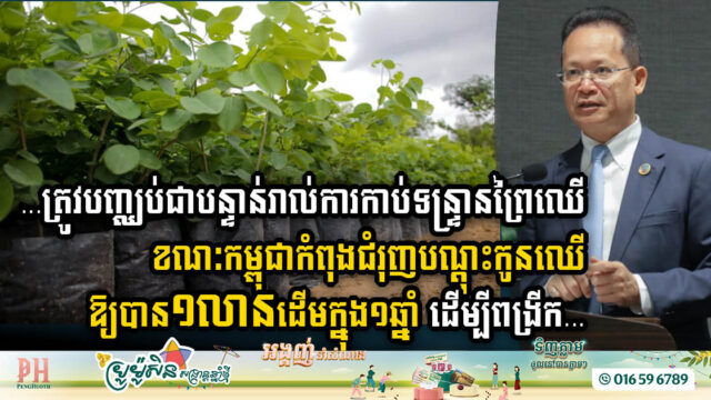 កម្ពុជាជំរុញបណ្តុះកូនឈើឱ្យបាន ១លានដើមក្នុង១ឆ្នាំ និងបន្តឹងច្បាប់លើបទល្មើសព្រៃឈើឱ្យបានម៉ឺងម៉ាត់បំផុត ដើម្បីពង្រីក…