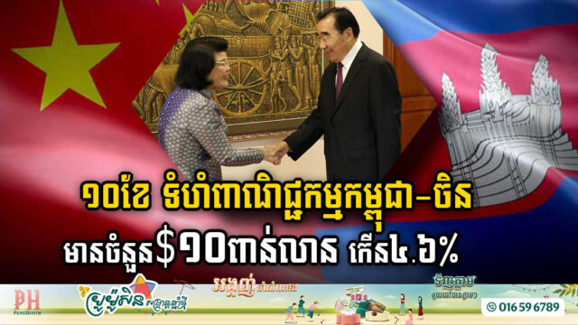 ១០ខែ ក្នុងឆ្នាំ២០២៣ កម្ពុជា-ចិន សម្រេចទំហំពាណិជ្ជកម្មចំនួន ១០ពាន់លានដុល្លារ កើនឡើង ៤.៦%