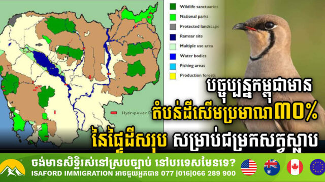 បច្ចុប្បន្នកម្ពុជាមានតំបន់ដីសើមប្រមាណ ៣០% នៃផ្ទៃដីសរុប សម្រាប់ជាជម្រកសត្វស្លាបទេសន្តរប្រវេសន៍