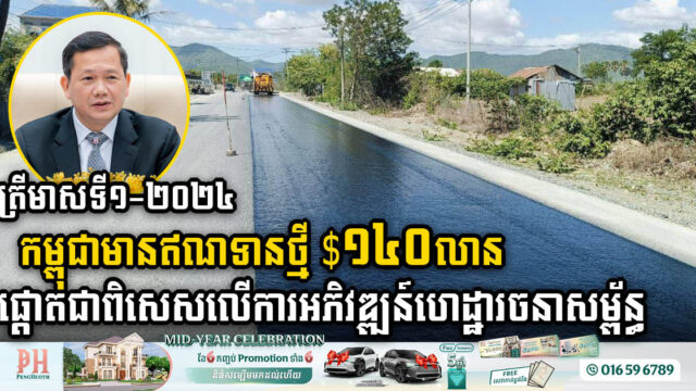 ត្រីមាសទី១-២០២៤ កម្ពុជាចុះកិច្ចព្រមព្រៀងឥណទានថ្មី ១៤០លានដុល្លារ សម្រាប់អភិវឌ្ឍន៍ហេដ្ឋារចនាសម្ព័ន្ធ