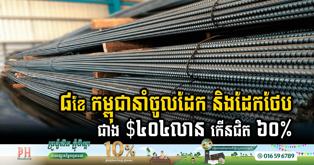 ៨ខែ ដើមឆ្នាំ២០២៤ កម្ពុជានាំចូលដែក និងដែកថែបជាង ៤០៤លានដុល្លារ កើនជិត ៦០%