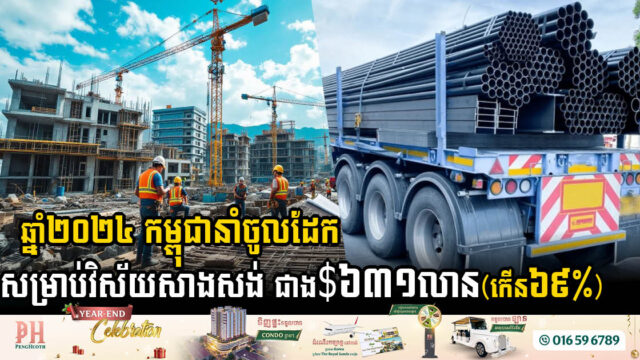 ក្នុងឆ្នាំ២០២៤ កម្ពុជានាំចូលដែកសរុបជាង ៦៣១លានដុល្លារ កើនជិត ៧០ភាគរយ