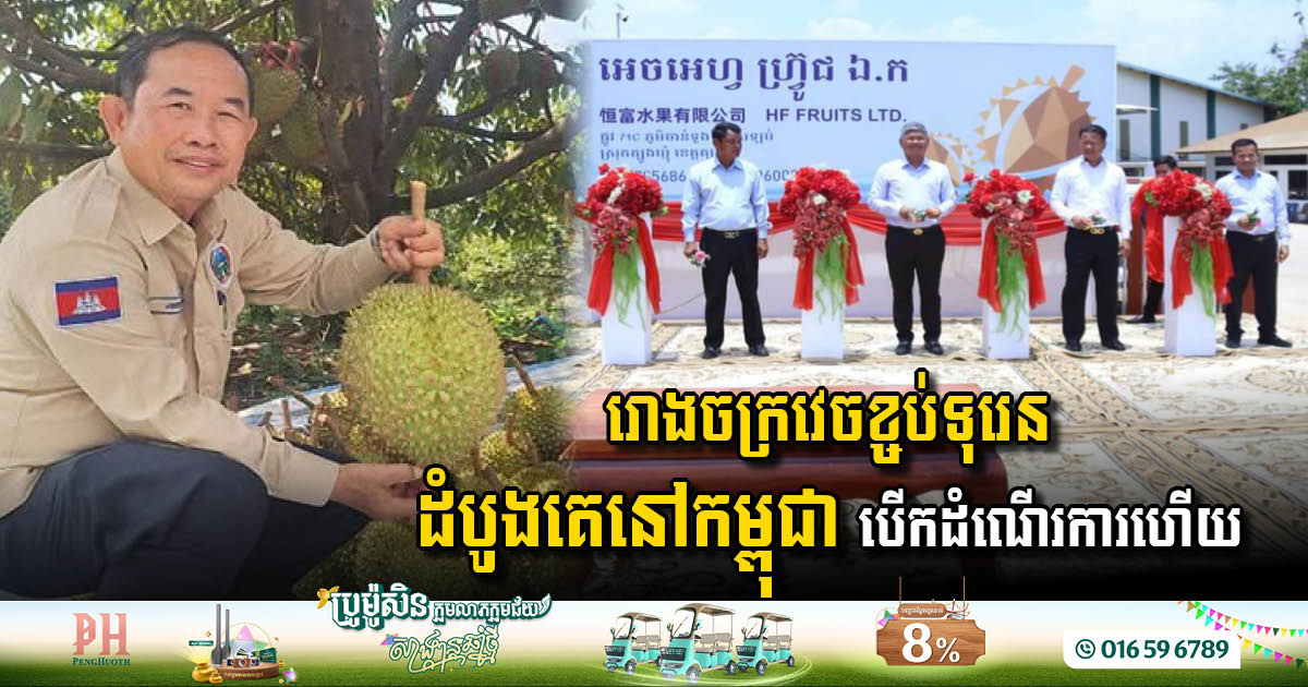 ក្រុមហ៊ុនវេចខ្ចប់ទុរេនសម្រាប់នាំចេញទៅទីផ្សារអន្តរជាតិដំបូងគេនៅកម្ពុជា បើកដំណើរការហើយ