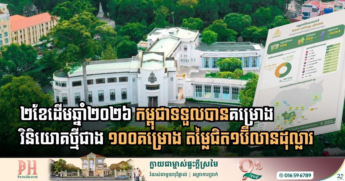 Cambodia Attracts Nearly 1 Billion Dollars in New Investments During First Two Months of 2026